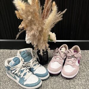 Lot of 2 Nike Sneakers - Jordan 1 High Denim & Dunk Low - Size 2.5